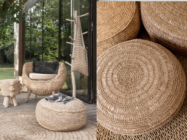 Raffia Kissen mit Fransen auf Sofa &mdash; Charme de Provence